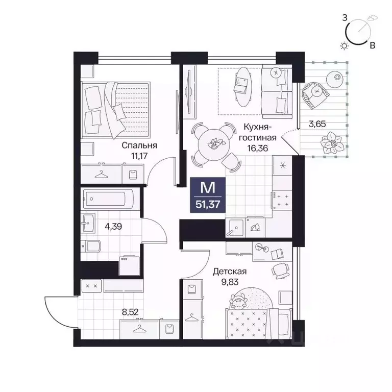 2-к кв. Волгоградская область, Волгоград просп. Имени В.И. Ленина, 59Г ... - Фото 1