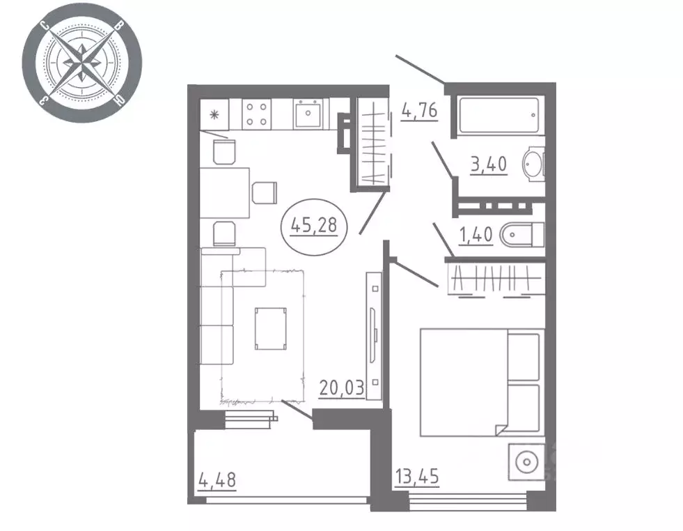 1-к кв. Орловская область, Орел Раздольная ул., 29 (43.3 м) - Фото 2