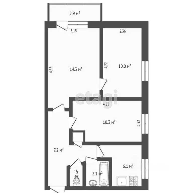 3-к кв. Калужская область, Калуга ул. Чехова, 3 (51.4 м) - Фото 2