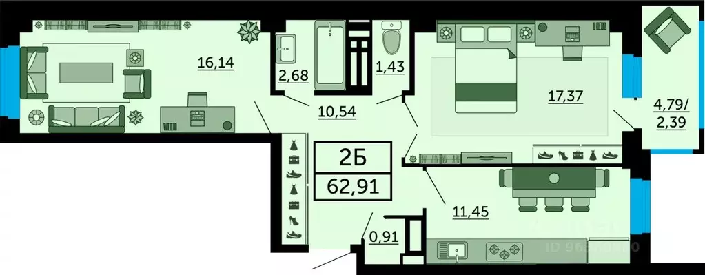 2-к кв. Ростовская область, Ростов-на-Дону ул. Мечникова, 110Г (62.91 ... - Фото 0