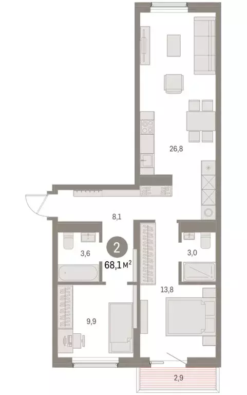 2-комнатная квартира: Курган, жилой район Центральный, ЖК Дом Кино ... - Фото 2
