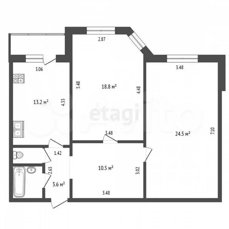 2-к. квартира, 74 м, 8/10 эт. - Фото 0
