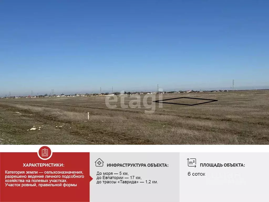 Участок в Крым, Сакский район, с. Штормовое  (6.0 сот.) - Фото 1