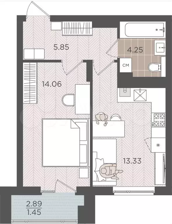 1-к. квартира, 39 м, 9/9 эт. - Фото 1
