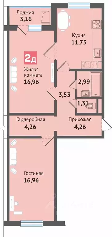 2-к кв. Чувашия, Чебоксары ул. Академика В.Н.Челомея, 12 (65.18 м) - Фото 0