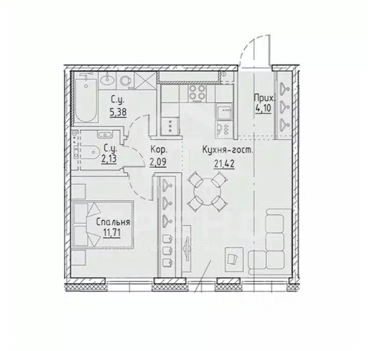 1-к кв. Санкт-Петербург наб. Черной речки, 35 (47.1 м) - Фото 2