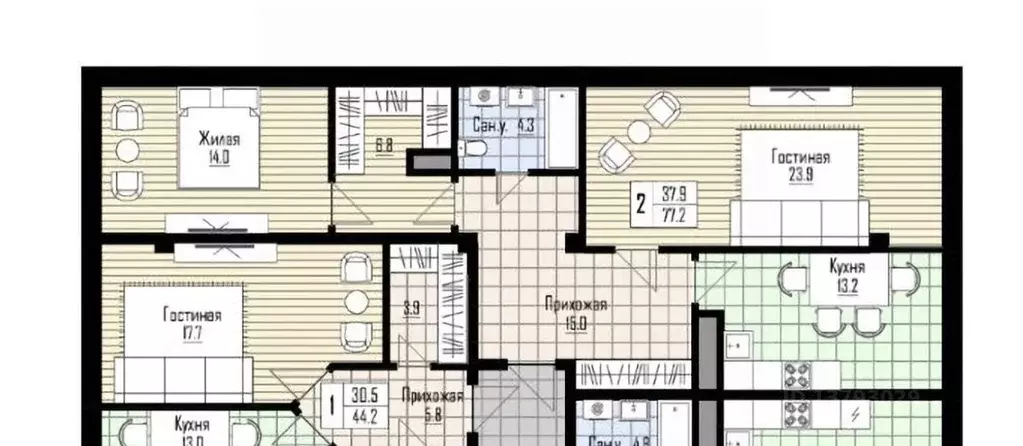 2-к кв. Кабардино-Балкария, Нальчик ул. Тарчокова, 35 (74.6 м) - Фото 1