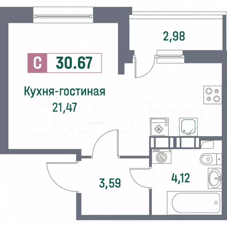 Квартира-студия, 30,7м, 12/16эт. - Фото 0