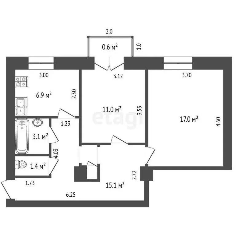2-комнатная квартира: Стерлитамак, улица Мира, 44 (55.3 м) - Фото 0