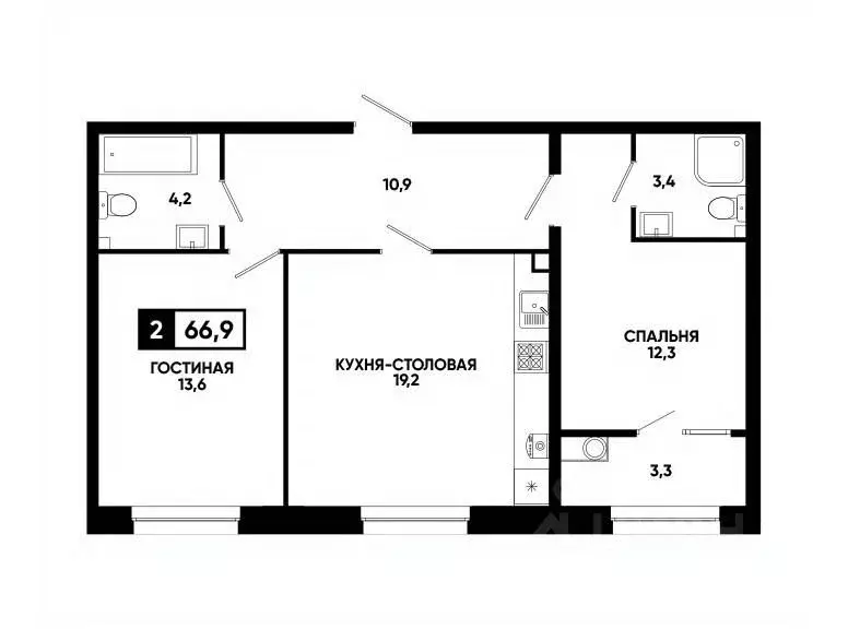 1-к кв. Ставропольский край, Ставрополь ул. Андрея Голуба, 12к4 (66.9 ... - Фото 0