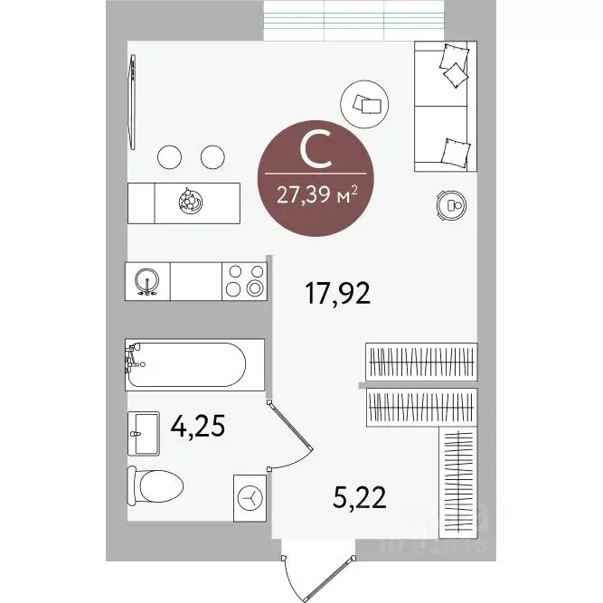 Студия Тюменская область, Тюмень ул. Николая Машарова, 8 (27.39 м) - Фото 0