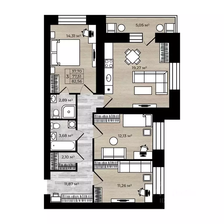 3-к кв. Ярославская область, Ярославль Тормозное ш. (82.56 м) - Фото 1