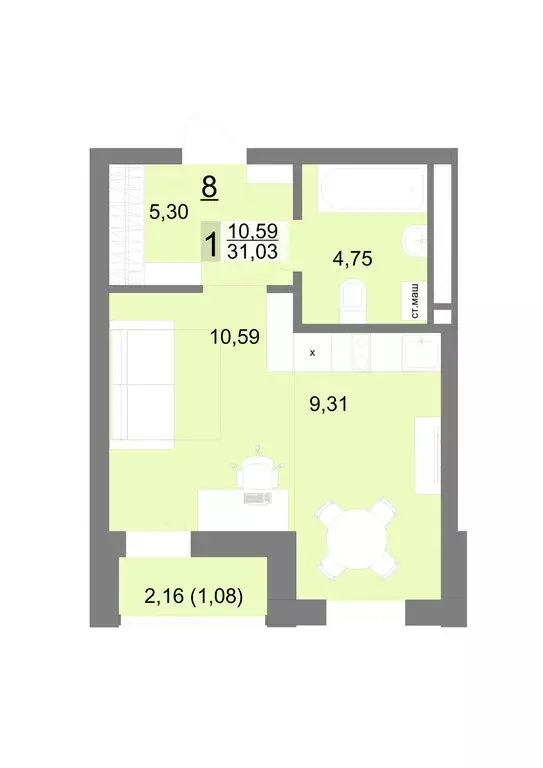 Квартира-студия: Екатеринбург, Тенистая улица, 8с5 (31.03 м) - Фото 0