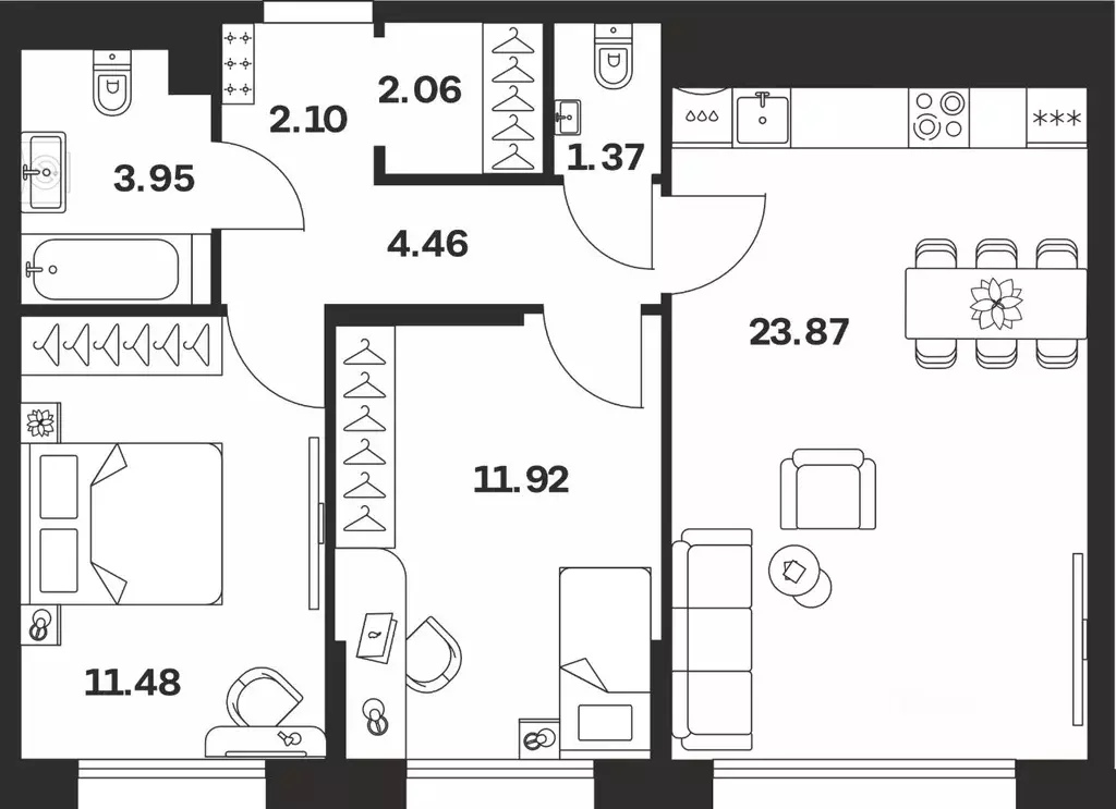 2-к кв. Тульская область, Тула Жукова Парк жилой комплекс (61.21 м) - Фото 1