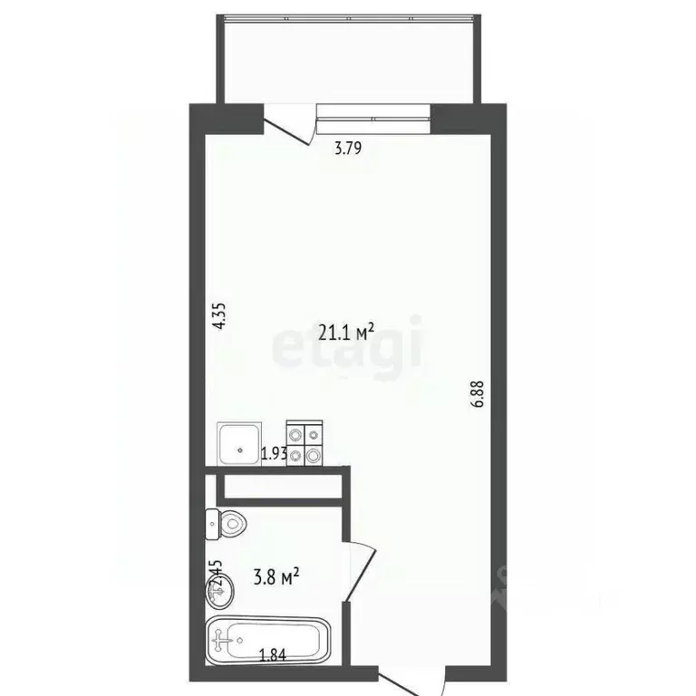 Студия Тюменская область, Тюмень ул. Тимофея Чаркова, 28 (24.9 м) - Фото 2