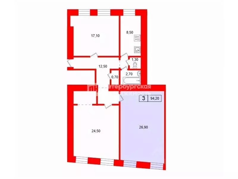 Комната Санкт-Петербург наб. Обводного Канала, 78 (26.9 м) - Фото 2