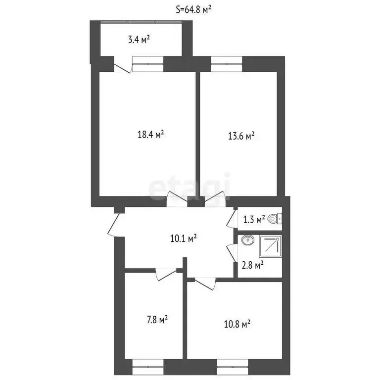 3-комнатная квартира: Ялуторовск, Арктическая улица, 35 (64.8 м) - Фото 0