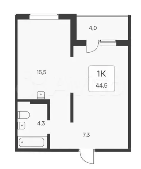 1-к. квартира, 44,5 м, 3/17 эт. - Фото 0