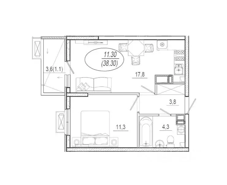 1-к кв. Краснодарский край, Краснодар ул. Даниила Смоляна, 71к1 (38.3 ... - Фото 1