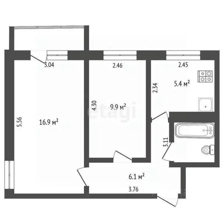 Квартира, 2 комнаты, 41.7 м - Фото 1