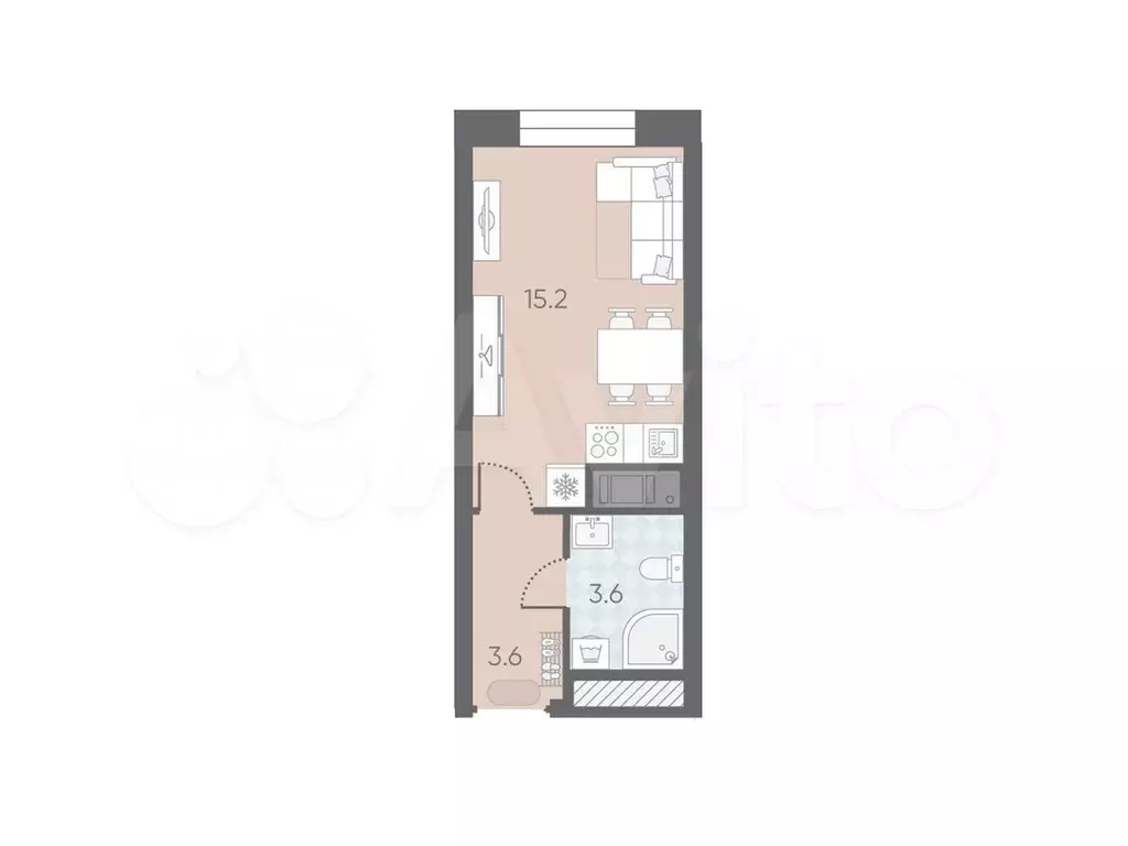 Квартира-студия, 22,4 м, 6/12 эт. - Фото 0