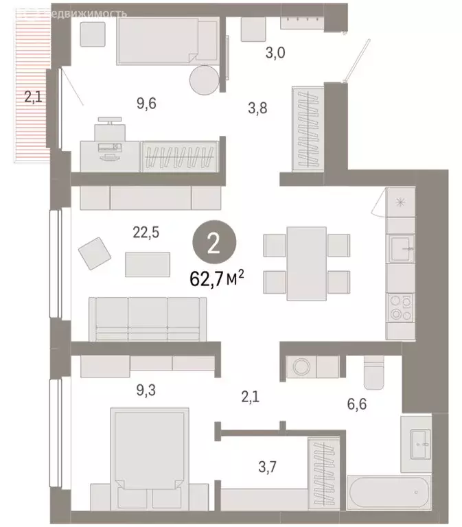 2-комнатная квартира: Новосибирск, квартал Лебедевский (62.7 м) - Фото 1