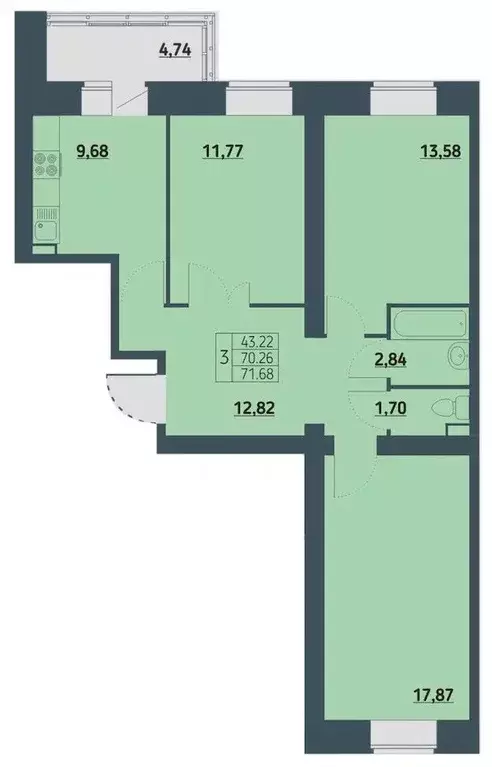 Продаётся 3-к квартира, 70.5 м - Фото 0