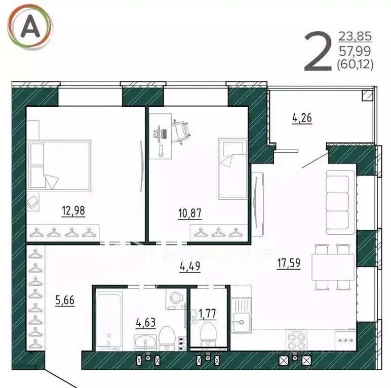 2-к кв. Брянская область, Брянск ул. Ульянова, 24 (61.0 м) - Фото 2