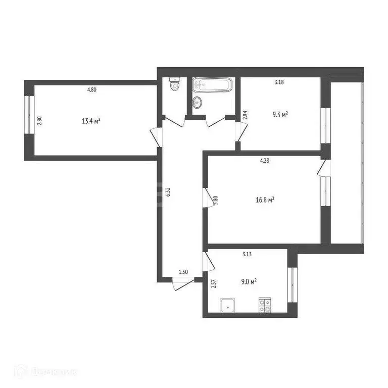 3-комнатная квартира: Тюмень, улица Ленина, 57 (61.6 м) - Фото 1