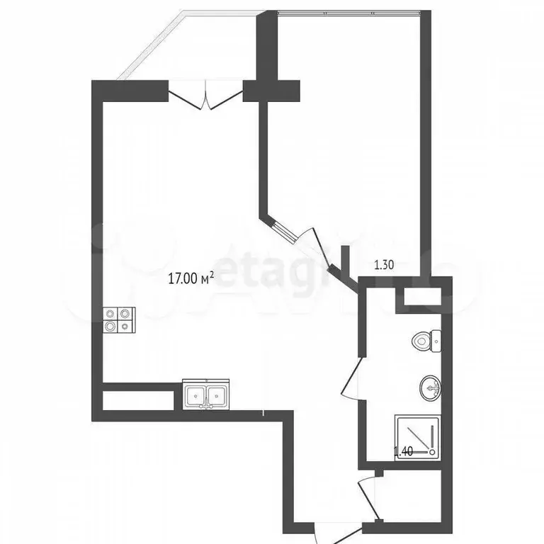 1-к. квартира, 42,7 м, 3/5 эт. - Фото 0