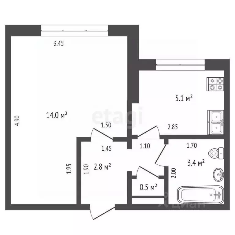 1-к кв. Ростовская область, Таганрог ул. Чехова, 357 (26.9 м) - Фото 2