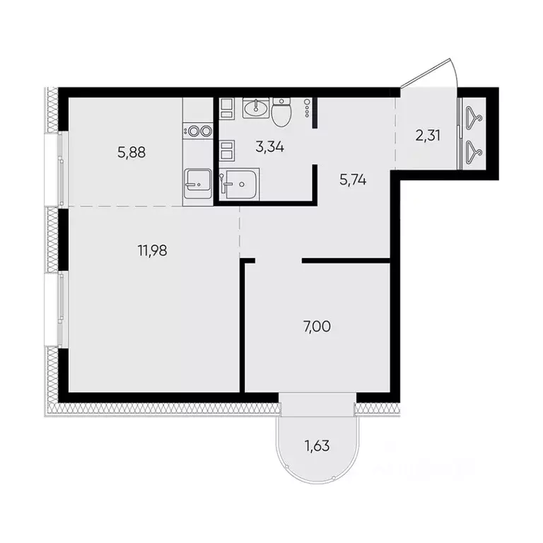 2-к кв. Иркутская область, Иркутск ул. Ширямова (37.88 м) - Фото 0