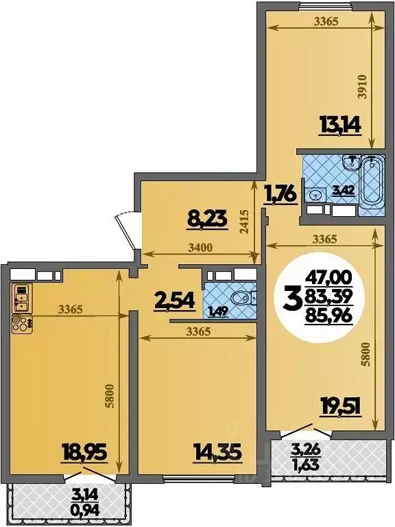 3-к кв. Краснодарский край, Новороссийск Город у Моря жилой комплекс ... - Фото 1