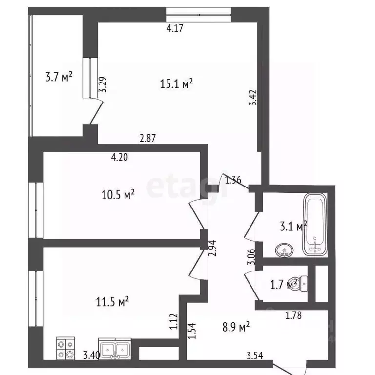 2-к кв. Тюменская область, Тюмень ул. 50 лет Октября, 75к2 (49.1 м) - Фото 2