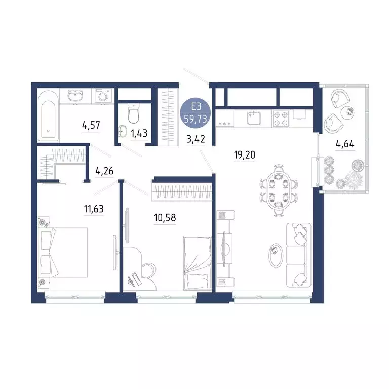 2-комнатная квартира: Дядьково, 2-й Бульварный проезд, 8 (59.73 м) - Фото 1