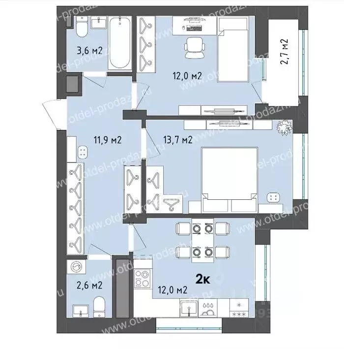 2-к кв. Воронежская область, Воронеж бул. Содружества, 1 (57.2 м) - Фото 1
