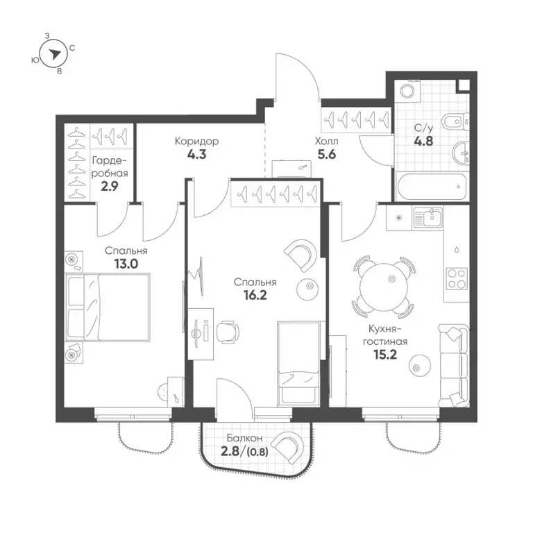 2-к кв. Свердловская область, Екатеринбург Солнечный жилрайон,  (62.8 ... - Фото 1