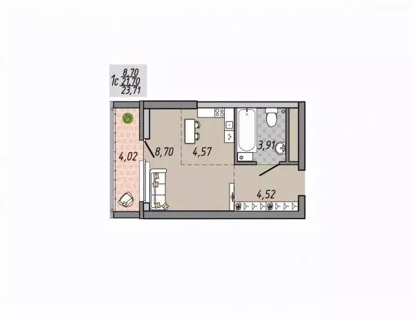 Студия Свердловская область, Екатеринбург ул. Печатников (23.71 м) - Фото 1