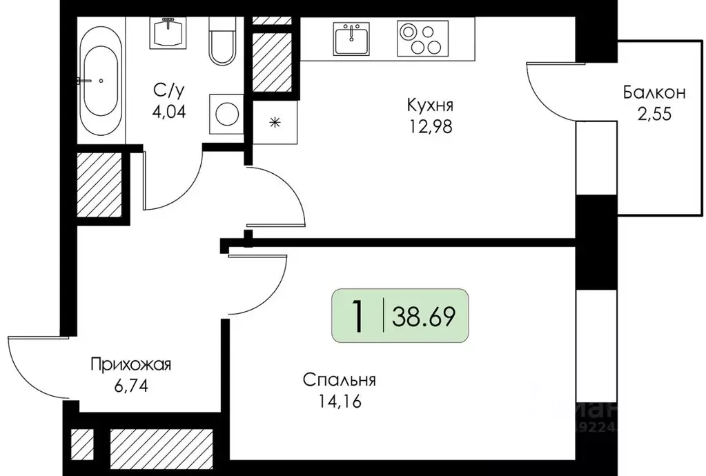 1-к кв. Нижегородская область, Нижний Новгород 15-й кв-л, Анкор жилой ... - Фото 0