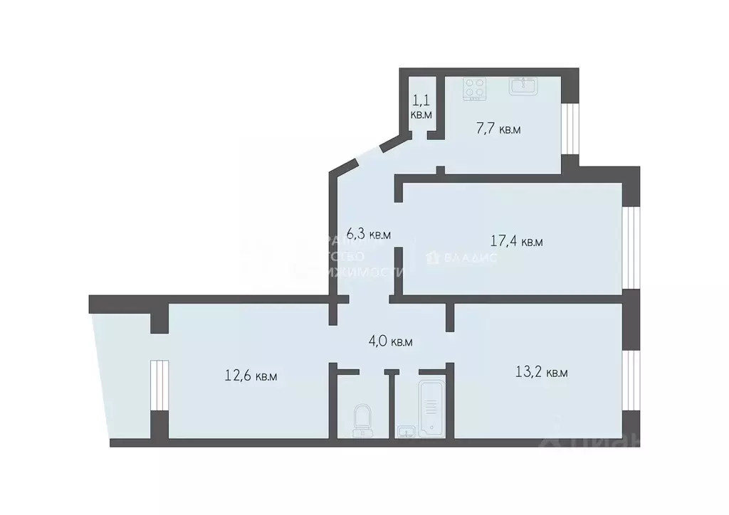 3-к кв. Рязанская область, Рязань ул. Новоселов, 53к3 (65.4 м) - Фото 2