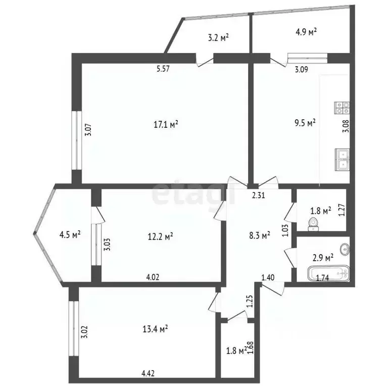 3-к кв. Крым, Ялта ул. Санаторный въезд, 8Бк1 (67.0 м) - Фото 2