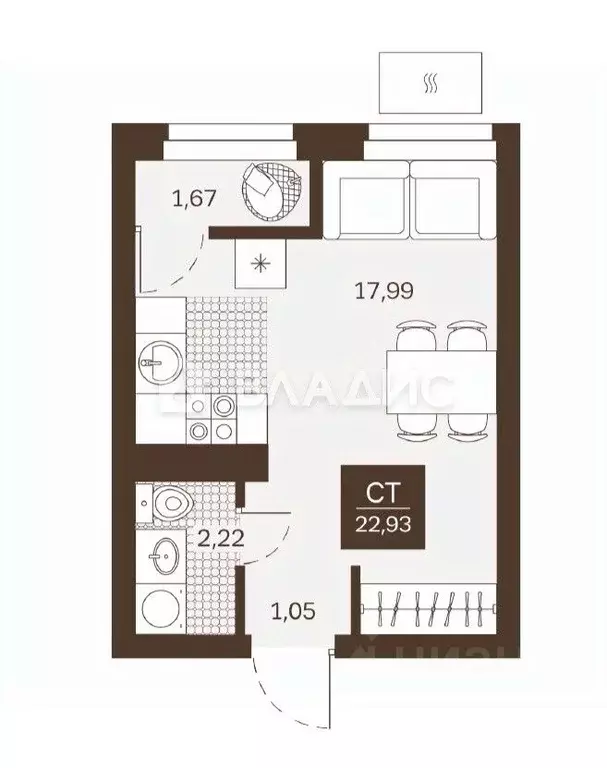 Студия Пензенская область, Пенза Династия жилой комплекс (22.93 м) - Фото 0