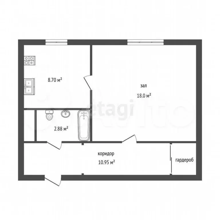 1-к. квартира, 40,6 м, 3/5 эт. - Фото 0