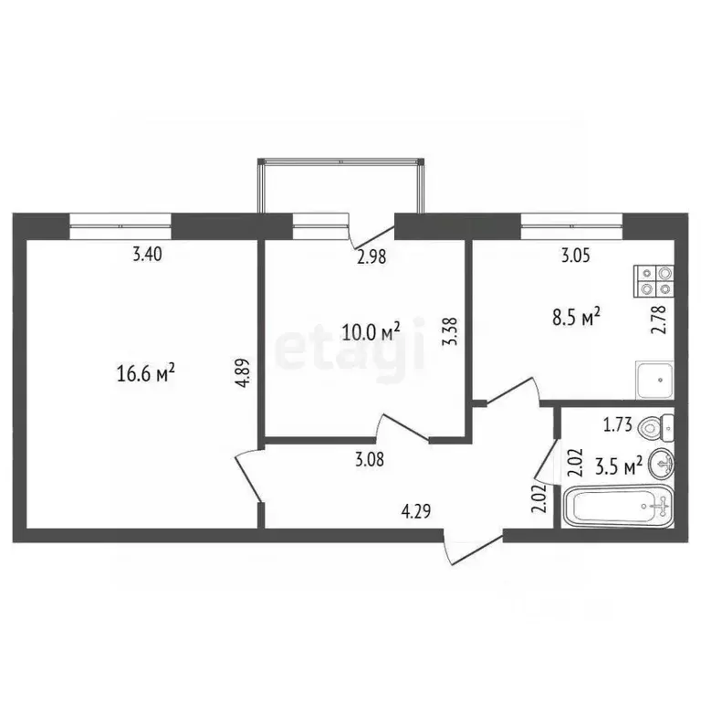 2-к кв. Калужская область, Калуга ул. Георгия Амелина, 11 (45.5 м) - Фото 2