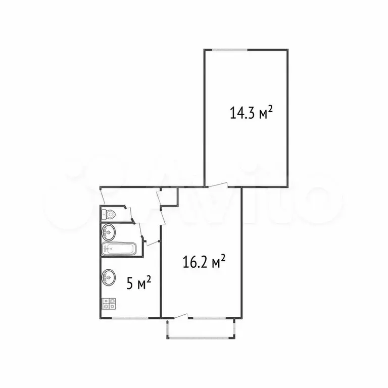 2-к. квартира, 45,5 м, 5/5 эт. - Фото 0
