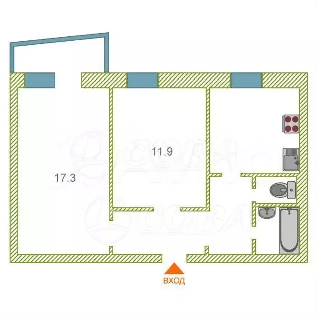 2-к. квартира, 51 м, 8/9 эт. - Фото 0