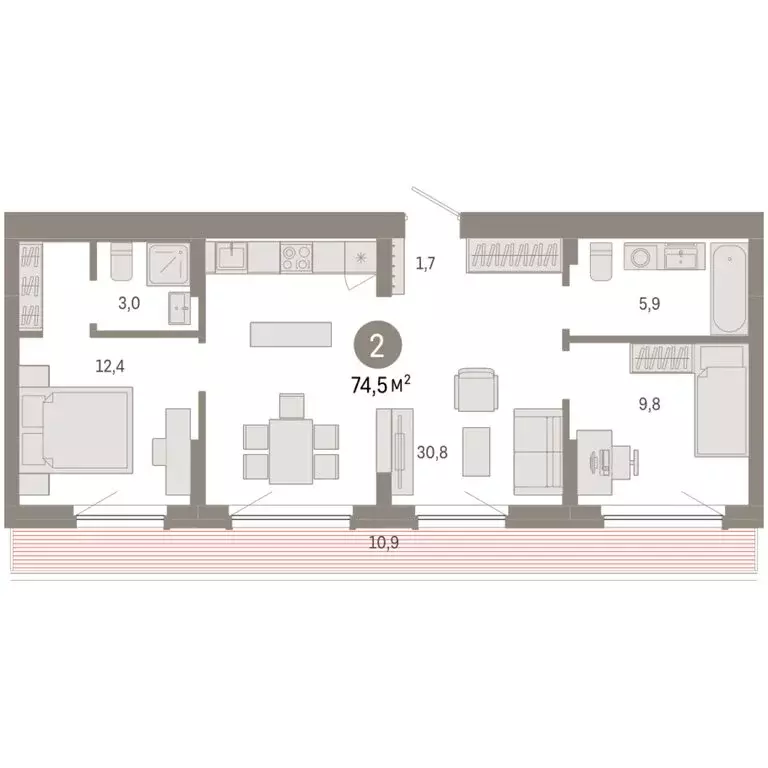 2-комнатная квартира: Новосибирск, квартал Лебедевский, 1/3 (74.5 м) - Фото 2