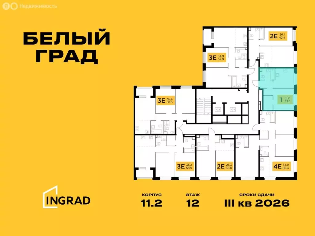 1-комнатная квартира: Мытищи, жилой комплекс Белый Grad, к11.1 (33.3 ... - Фото 1