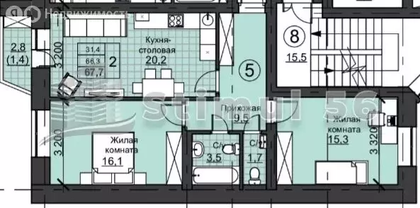 2-комнатная квартира: Оренбург, Улица Николая Ерышева, 11 (67.7 м) - Фото 0