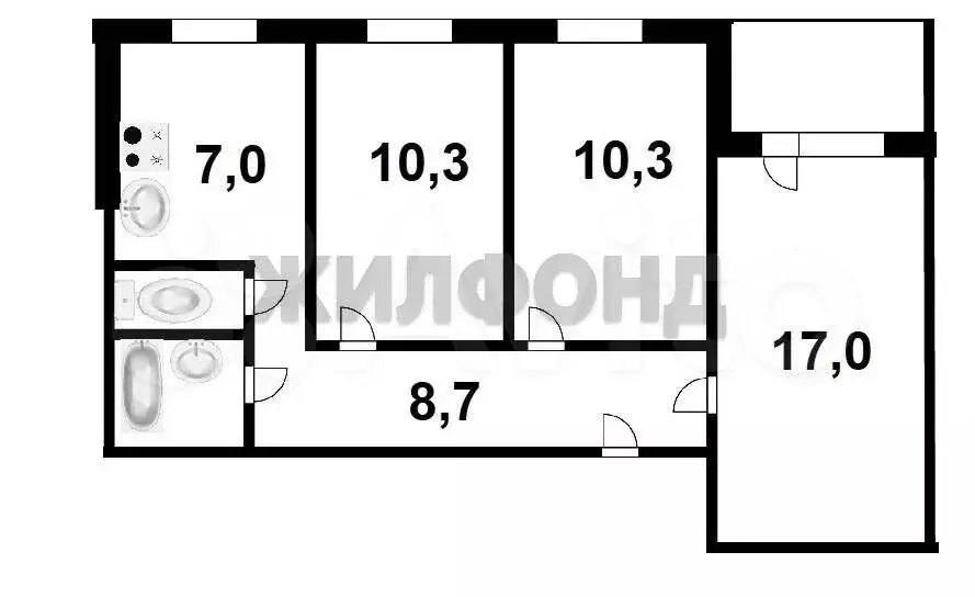 3-к. квартира, 58,6 м, 9/9 эт. - Фото 0
